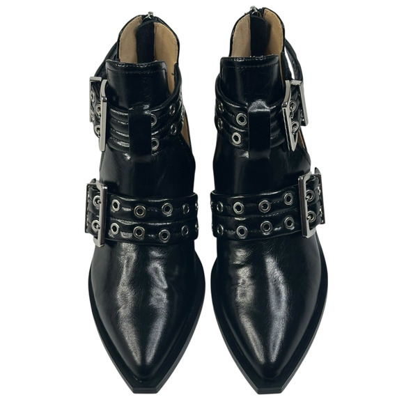 Steve Madden Grazia Pointed Toe Moto Bootie Black Leather Womens 7.5M New $150 - Picture 2 of 12